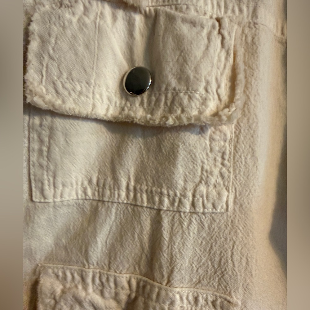 Giocam Cream Frayed Utility Jacket 100% Cotton Peru Cropped - Picture 7 of 14